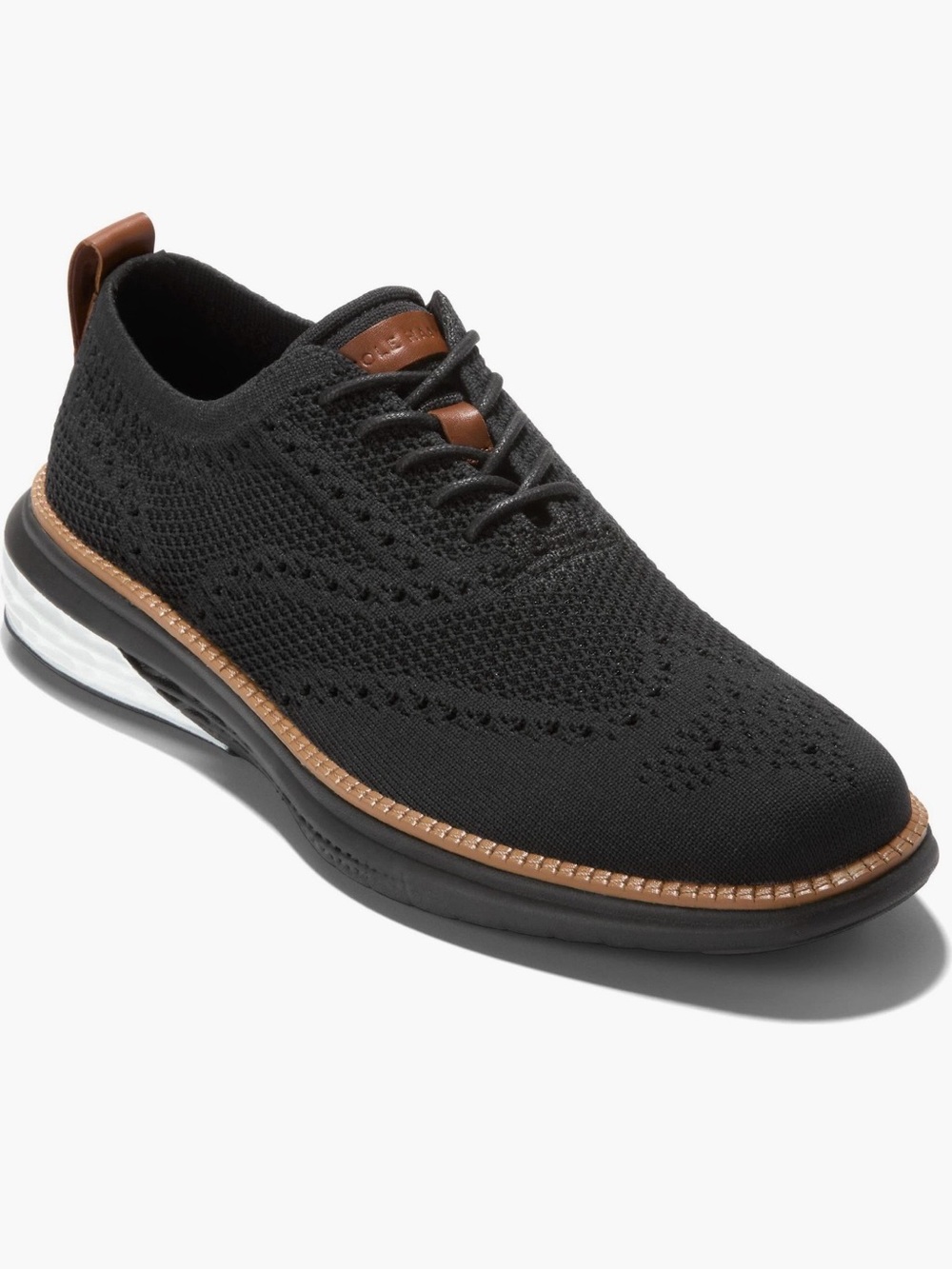 Cole Haan Black Knit Derby with Brown Trim